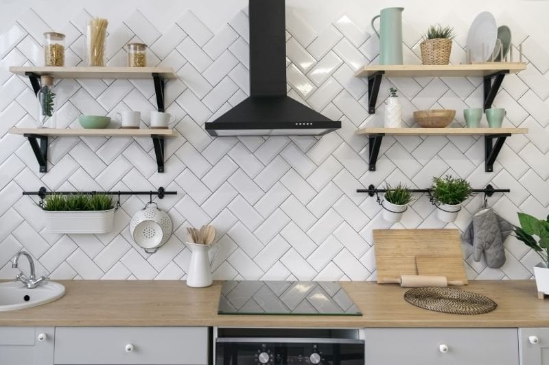 Kitchen cupboard with open shelf