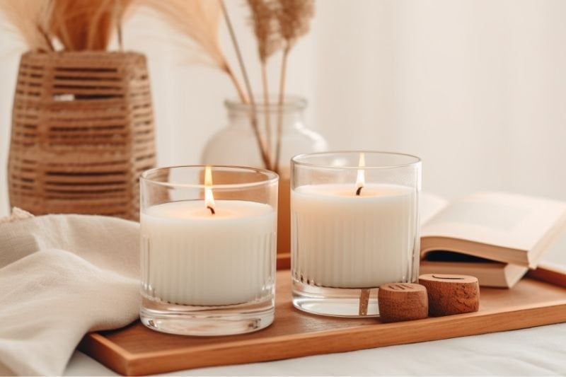 Coffee table decoration with scented glass candle