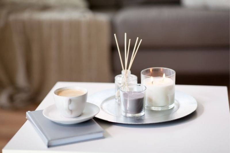 Using a decorative tray on the coffee table