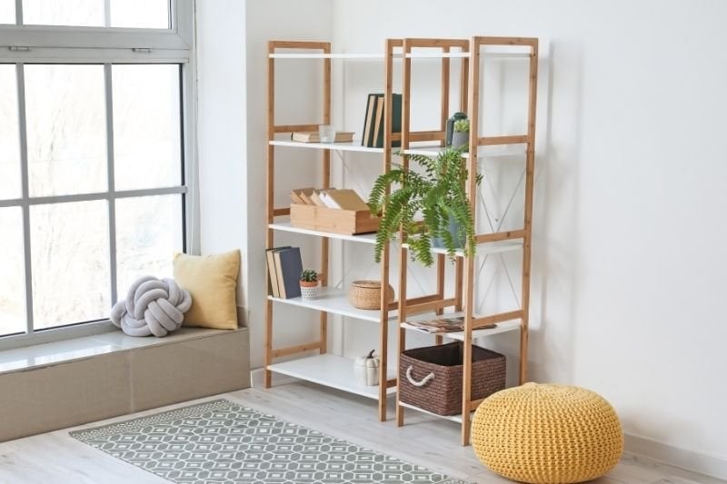 Bookcase and pouf decoration