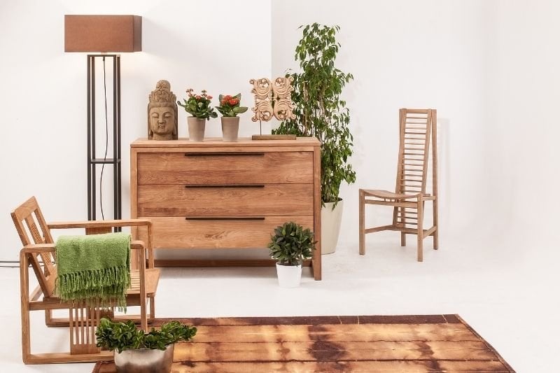 Using wooden furniture for botanical style decoration